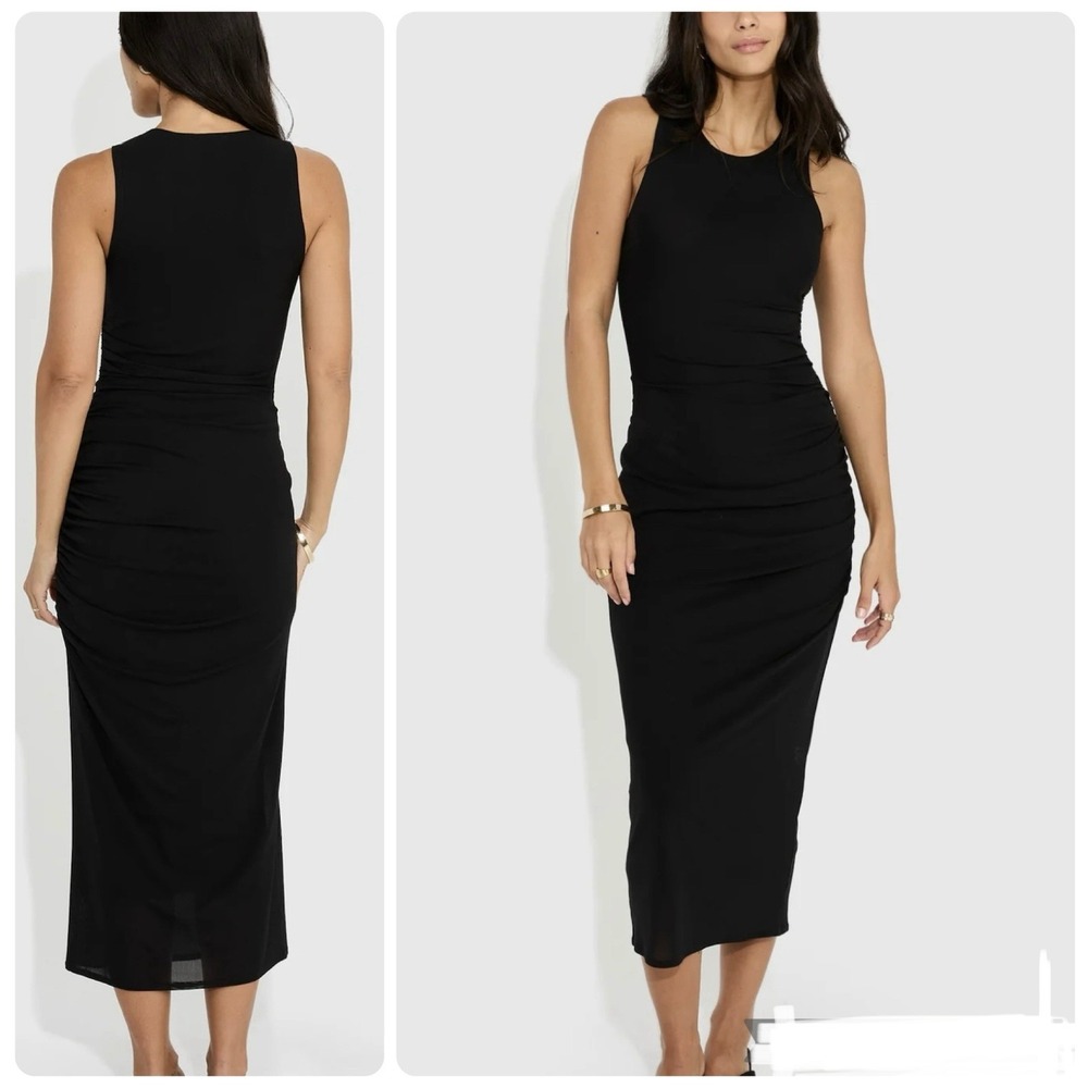 New Womens Black Bodycon Midi Ruched Side Dress Sz XL Dark Romantic Grunge Party